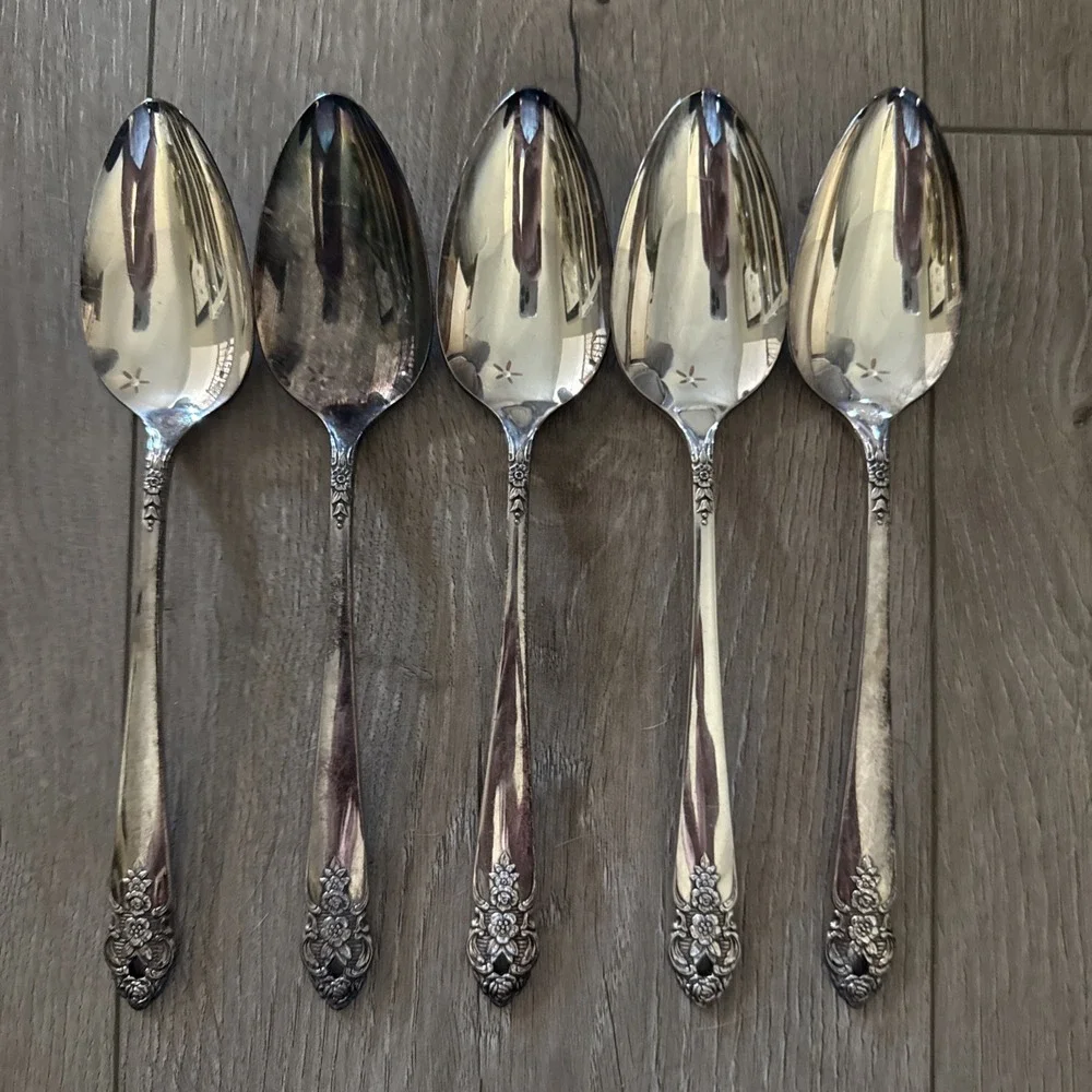 Set of 5 Oneida DISTINCTION Tablespoon Serving Spoons Silver Plate‎ Prestige